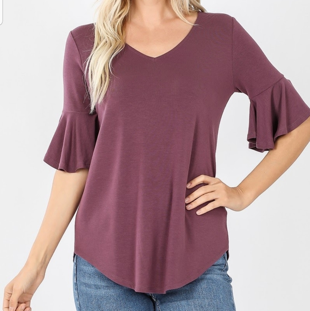 🧡WATERFALL SLEEVE TOP - EGGPLANT🧡